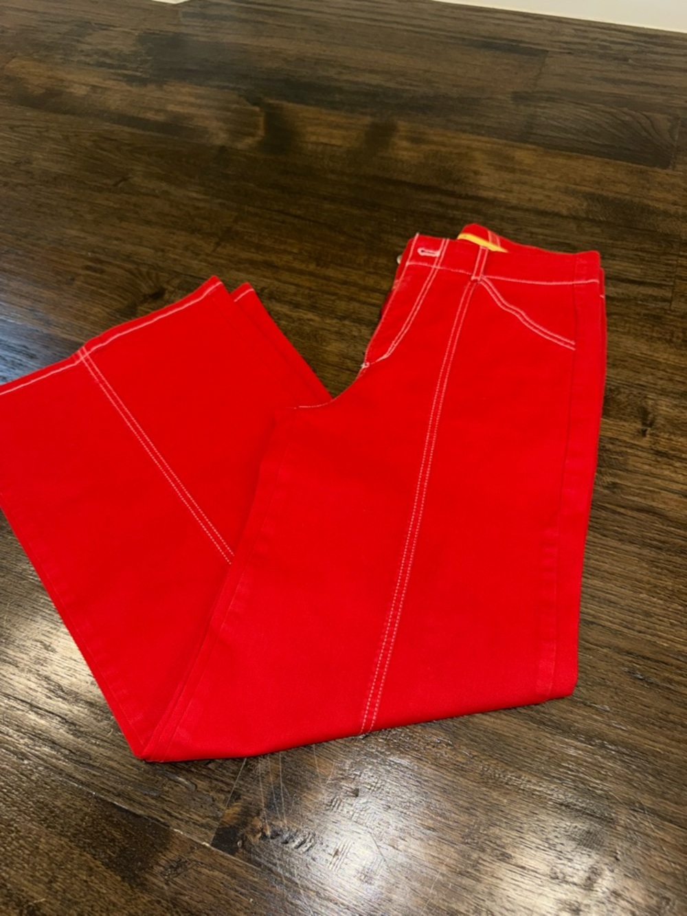 Anthropologie Maeve The Delaney Seamed Wide Leg Red Jeans - Picture 6 of 10